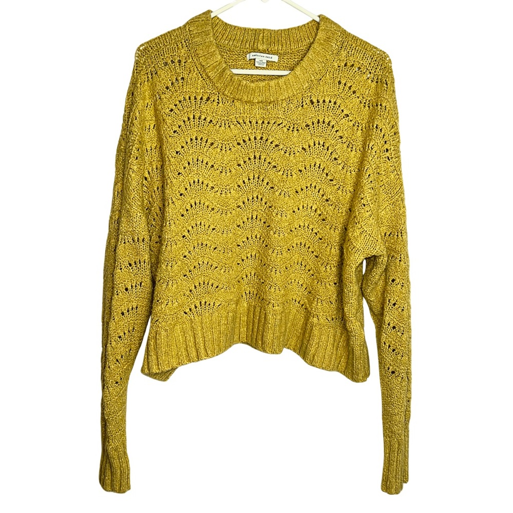 American Eagle Yellow Gold Crop Patterned Sweater Size Large